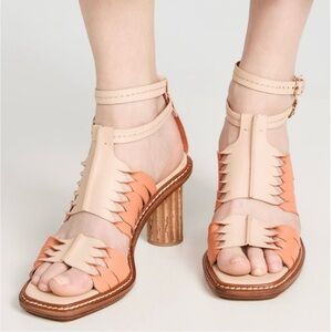Ulla Johnson Tan and Cream Sandals with Chunky Heel